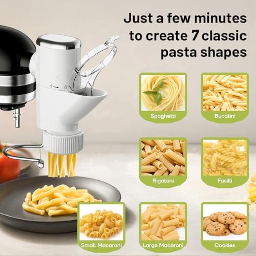 Gvode Pasta Press Attachment for Kitchenaid Stand Mixers - Gourmet Pasta Press Attachment for Kitchen aid with 7 Interchangeable Pasta Plates, Pasta Extruder Accessories