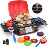 Kids Play Food Grill with Pretend Smoke Sound Light Kitchen Playset BBQ Accessories Camping Cooking Set Barbecue Toddler Girl Boy Toy 2 3 4 5 6 Year Old 4-8 Birthday Kid Toy Idea