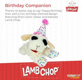 Multipet Lamb Chop Dog Plush Toy w/Birthday Hat - Squeaky Dog Toy for All Dogs - Soft Plush Dog Toy - Stuffed Animal Dog Toy for Playing - Cute Dog Birthday Toy (10.5”, Pink Hat, 5 Squeakers)