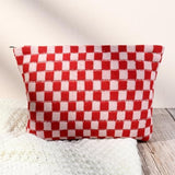 SOIDRAM 2 Pcs Checkered Makeup Bag Large Cosmetic Bag Toiletry Bag Makeup Pouch Travel Bag Organizer Cute Makeup Brushes Aesthetic Accessories Storage Bag for Women Red