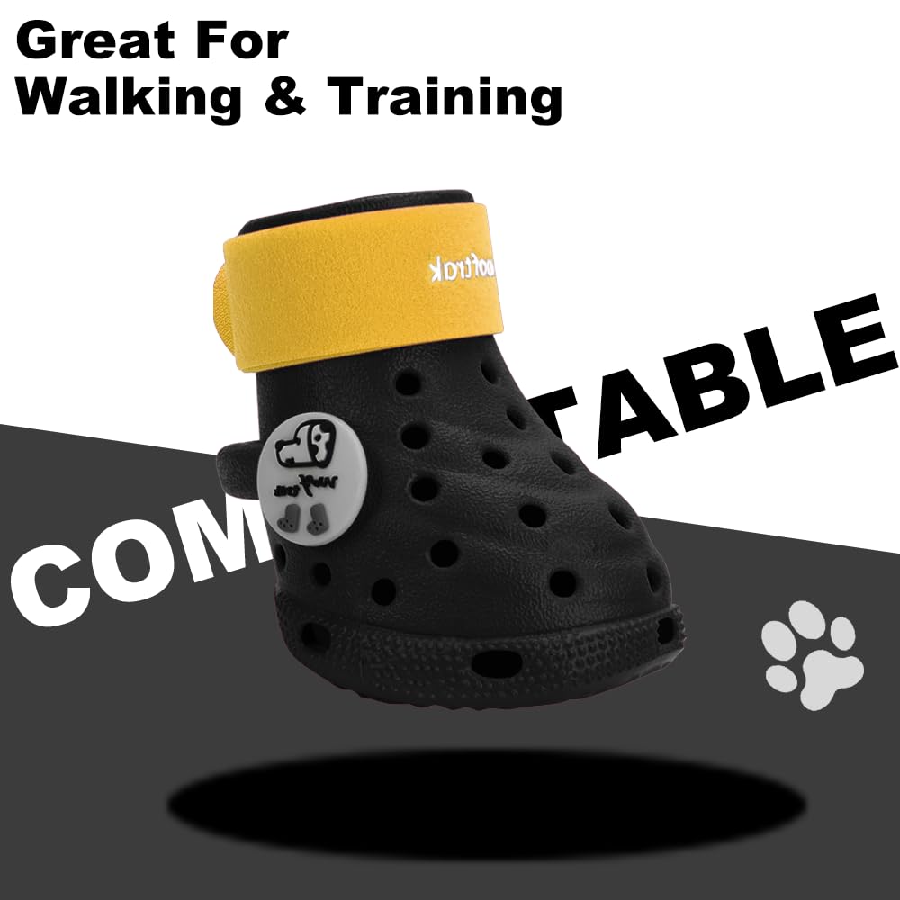 Dog Shoes Breathable Dog Shoe for Hot Pavement, Dog Booties and Paw Protectors, Non-Slip Waterproof Dog Sandals Boots (Black+Yellow, L: (3.1’’x2.5'')(L*W))