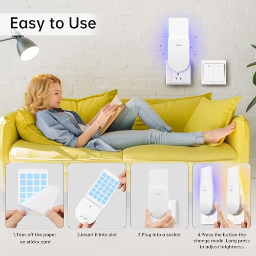 Pesteaze Indoor Plug-in Mosquito Killer, Flying Insect Trap for Flies, Fruit Flies, Moths & Gnats, with Adjustable Brightness UV Attractant Catcher & Night Light, 1 Device + 10 Glue Card Refills