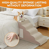 Pet Stairs for Small Dogs - 5-Step Curved Dog Ramp for Bed, Couch, Sofa, Car and Chairs - Non-Slip Bottom Design - Cat Scratching Board - High Density Foam Portable Pet Step - Beige