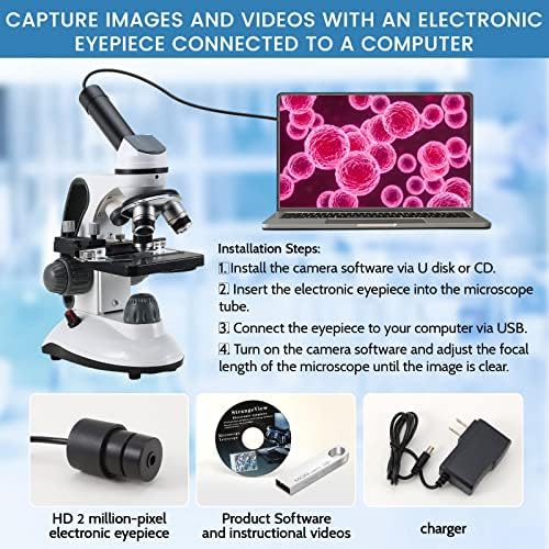 40X-2000X Microscopes for Kids Students Adults, with Microscope Prepared Slides 30p, 2.0 mp Camera, Microscope Accessories, Phone Adapter, Microscopes for School Laboratory Home Education