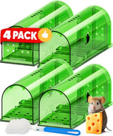 Motel Mouse Humane Mouse Traps No Kill Live Catch and Release 4 Pack - Reusable, Easy to Use & Clean, No Touch Release, Sensitive Includes Cleaning Brush, Instruction Manual & Video - Mousetrap Indoor
