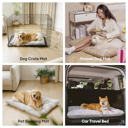 FUNNY FUZZY Washable Dog Crate Pad 35.4x22.8, Double-Sided Cooling Linen & Sherpa, Flat Crate Mat/Kennel Pad, Rectangle Dog Bed for Medium/Large Dogs & Cats, Charcoal Grey