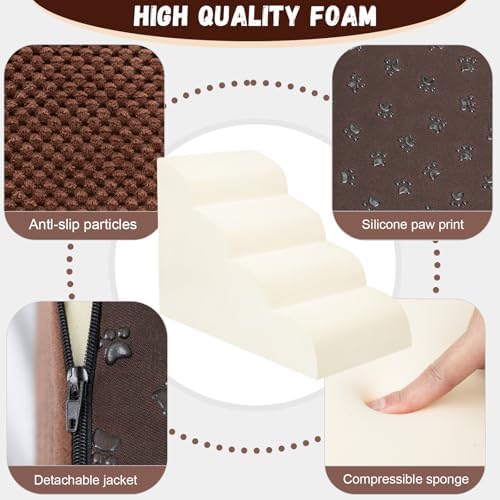 Dog Stairs for Small Dogs - High Density Foam Dog Ramp, Extra Wide Pet Steps with Non-Slip Bottom for High Beds, Couche and Sofa, Best for Dogs Injured, Older Dogs Cats, Pet