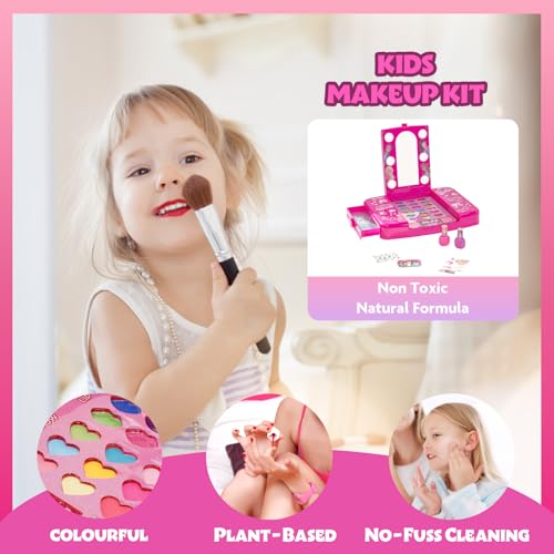 Barbie Beauty Vanity Set with Light-Up Mirror, Includes Lip Gloss, Eye Shadow, Brushes, Nail Polish, Accessories, and More! Ages 3+ Perfect for Parties, Sleepovers, and Makeovers, by Townley Girl