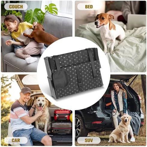 Dog Stairs for Car - Foldable Dog Ramps for Large Dogs with Non Slip Surface, Portable Dog Steps for Cars and SUV, Truck, Support Up to 200 Lbs