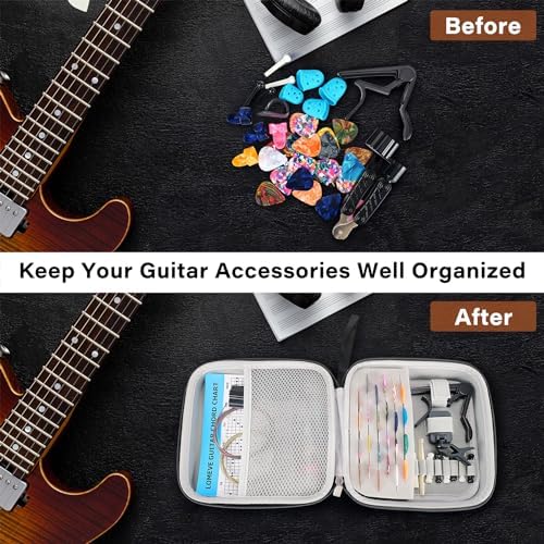85PCS Guitar Accessories Kit Holder Case Include Acoustic Strings, Tuner, Capo, 3-in-1 Restring Tool, Picks, Pick Holder, Bridge Pins, Nuts & Saddles, Finger Protector, Chord Chart