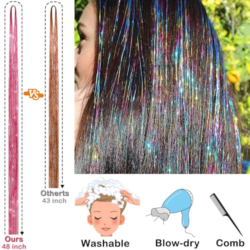 Hair Tinsel Kit (48 Inch,18 Colors, 4320 strands), Tinsel Hair Extensions with Tools, Heat Resistant Fairy Hair Tinsel Kit for Women Hair Accessories