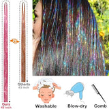 Hair Tinsel Kit (48 Inch,18 Colors, 4320 strands), Tinsel Hair Extensions with Tools, Heat Resistant Fairy Hair Tinsel Kit for Women Hair Accessories