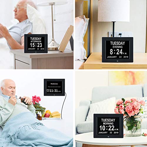 TMC [2024 New Clock with Day and Date for Elderly-Digital Clock Large Display with 12 Alarm Options,Dementia Clock Large Number Digital Clocks for Seniors(8-inch,Black)