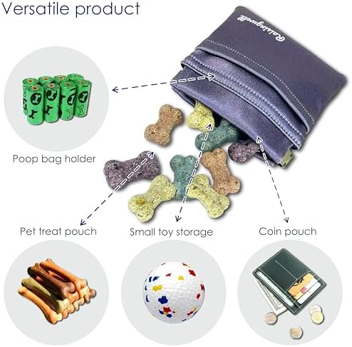 Dog Treat Pouch, Pocket Sized Pet Training Pouch, Hand Free Purple Dog Walking Bag with Carabiner, Self-Closing Pet Feed Snack Reward, for Puppy Travel or Outdoor Use, NanoPTC