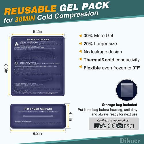 Knee Ice Pack Wrap Around Entire Knee After Surgery, Adjustable Velcro Knee Brace with 2 Size Reuseable Cold/Hot Gel Ice Pack for Knees Replacement with Cold Compression, Relief for Arthritis Pain