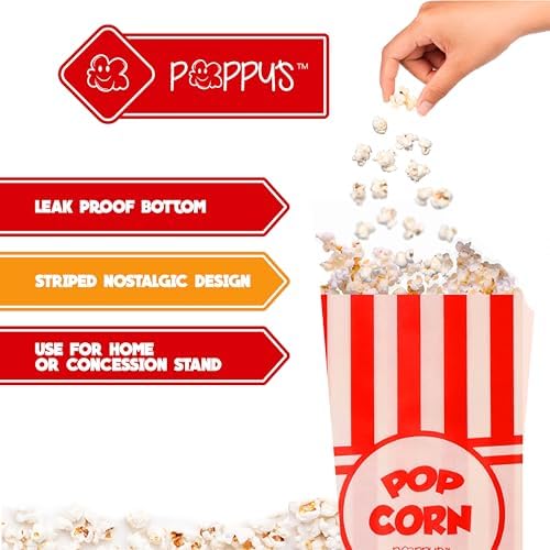 Poppy's Paper Popcorn Bags - 1000 1oz Concession-Grade Bags, Popcorn Machine Accessories for Popcorn Bars, Movie Nights, Concessions