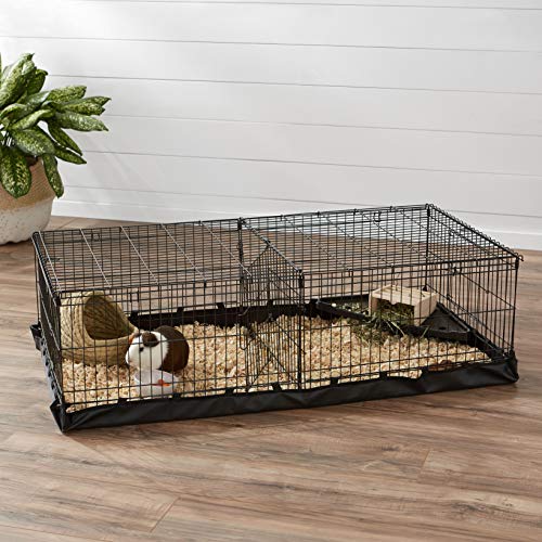 Amazon Basics Leakproof Canvas Bottom Guinea Pig Cage, Easy to Clean Small Animal Habitat with Divider Set, Indoor/Outdoor, Portable, No Tools Needed, 47.6"L x 24.2"W x 14"H, Black