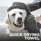 Soggy Doggy Super Shammy Dog Towel, Washable Microfiber Dog Towels for Drying Dogs and Cleaning Paws, Fast-Drying Dog Bath Towel with Hand Pockets, Gray/Gray Trim, 31 x 14 Inches