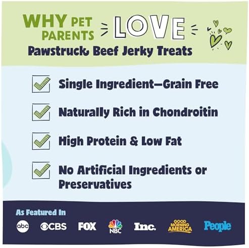 Pawstruck Premium Beef Jerky Dog Treat Chews, Large 10" Strips – Supports Hip & Joint Health, Rich in Glucosamine & Chondroitin, No Added Preservatives – 15 Count