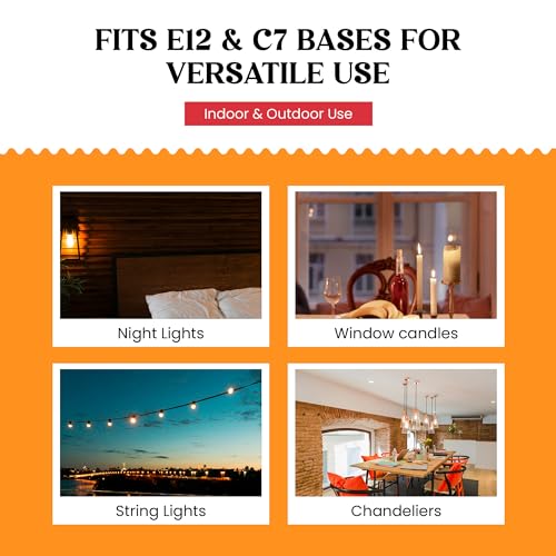 CREATIVE HOBBIES Replacement Light Bulbs for Electric Candle Lamps, Window Candles, & Chandeliers - 7 Watt Candelabra (E12), Clear, Steady Burning, 120v 7w Bulb - Pack of 12