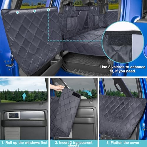 Truck Back Seat Extender for Dogs with Mesh Window,Sturdy Dog Car Seat Cover for Backseat with Door Protector,Waterproof Dog Hammock for Car Rear Seat Protector Fit Chevrolet,Silverado,RAM,GMC Trucks