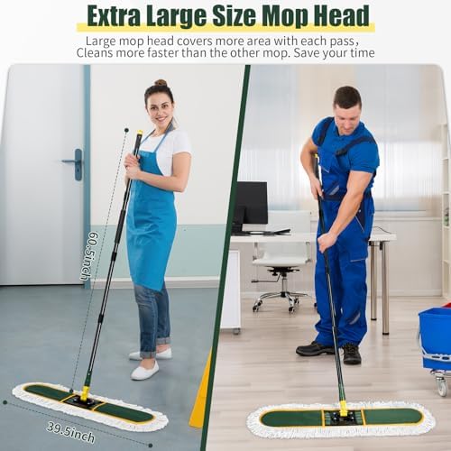 36" Commercial Dust Mop for Floor Cleaning with Replacement Mop Pads, Heavy Duty Industrial Large Floor Wet Dry Mop for Cleaning Office Garage Hardwood Warehouse Factory Mall