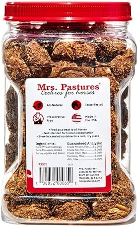 Mrs Pastures Cookies and Treats for Horses - Premium Horse Treats - Made with Apples, Oats, and Rolled Barley - Preservative Free - All Natural Ingredients - No Corn or Soy - Made in USA - (32oz Jar)
