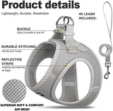 Fida Comfy Dog Harness with Leash, Soft Puppy Vest Escape Proof, Breathable Lightweight Soft Mesh, Adjustable Reflective Step-in Harness for Cat & Extra-Small Pet (XS, Grey)