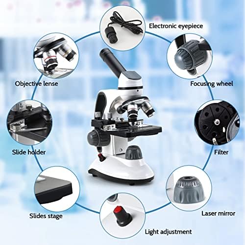 40X-2000X Microscopes for Kids Students Adults, with Microscope Prepared Slides 30p, 2.0 mp Camera, Microscope Accessories, Phone Adapter, Microscopes for School Laboratory Home Education