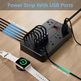 Power Strip with USB Ports, HUNIAN 5 Ft Extension Cord Flat Plug with 8 Outlets, 6 USB Charger(1 USB C Port), Indoor Desk Charging Station Surge Protector for Home and Office Accessories, Black