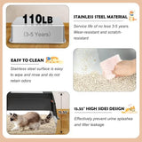 Vivifying Stainless Steel Litter Box, XL Side Entry Extra Large Litter Box with Lid for Big Cats & Kitty, Removable Enclosed Metal Cat Pan with High Sided Enclosure, Scoop, Mat, Footboard (Black)