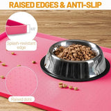 Hubulk Dog Feeding Mat,100% Waterproof Food Grade Silicone Pet Food and Water Bowl Placemat,Dishwasher, High Raised Edge to Prevent Spills,Nonslip Tray to Stop Messes on Floor (24"x16"x0.5", Pink)