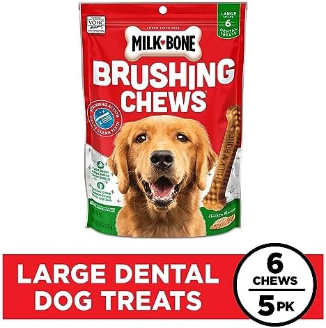 Milk-Bone Original Brushing Chews, 6 Large Daily Dental Dog Treats (Pack of 5) Scrubbing Action Helps Clean Teeth