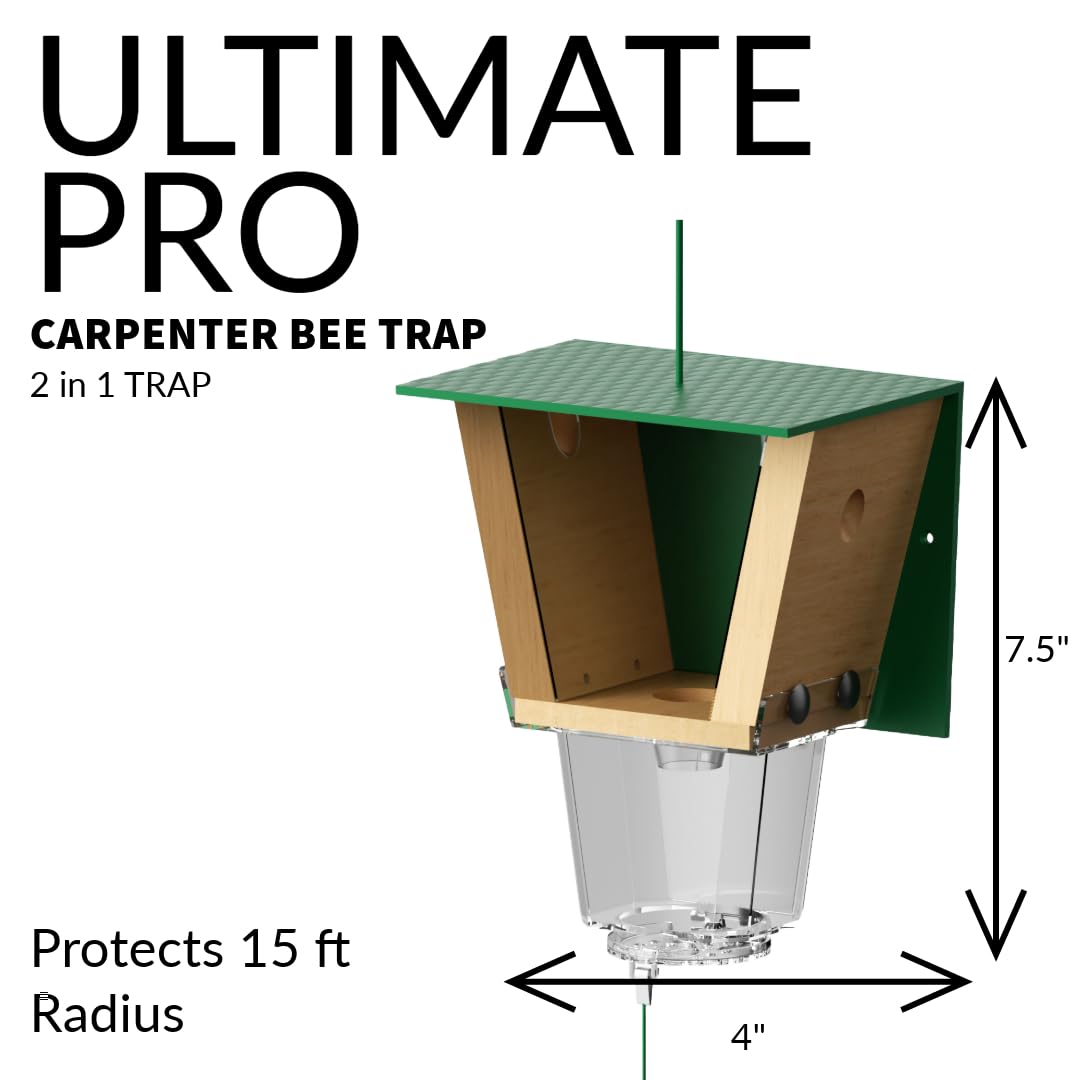 Best Bee Brothers Ultimate Pro Carpenter Bee Trap for Outside with Extra-Large, Clear External Receptacle, Internal Bee Vault & Spring-Loaded Door, 4.2” D x 5.8” W x 7.5” H