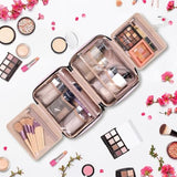 Travel Toiletry Bag for Women, Portable Makeup Cosmetic Bag with Hanging Hook, Travel Essentials 3 in 1 Packing Organizer Travel Bag for Accessories, Shampoo, Full-size Container, Toiletries