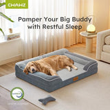 XXL Dog Bed - Extra Large, Orthopedic with Cooling Gel Memory Foam, Waterproof, Washable Cover, 53" Dog Sofa Bed, Dutch Velvet, Bone Toy, Dark Gray