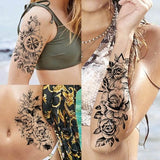 67 Sheets Black Realistic Rose Flower Temporary Tattoos For Women Girls Arm Thigh, Peony Moon Tiger Floral Temp Sleeve Tattoo Sticker Adult, Waterproof Fake Tatoos That Look Real And Last Long