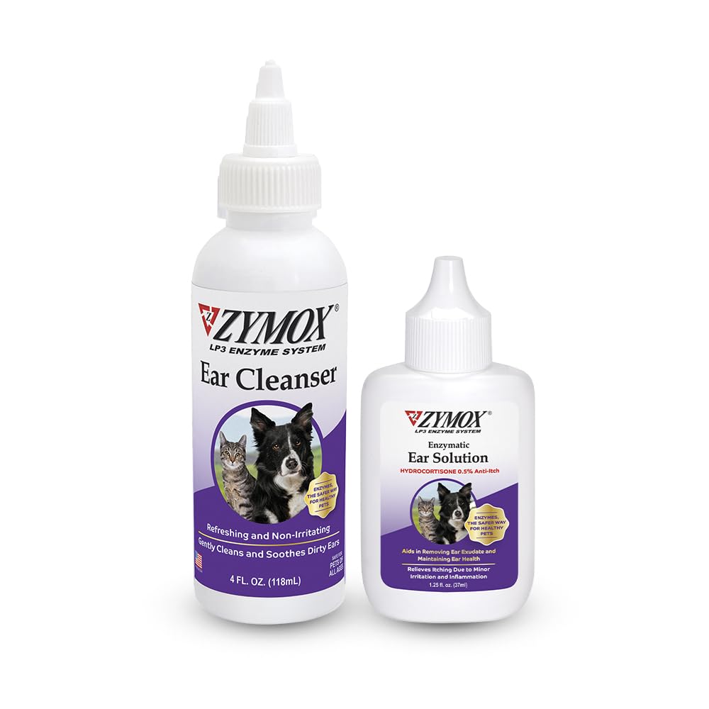 Pet King Brands ZYMOX Ear Solution with 0.5% Hydrocortisone and Ear Cleanser Bundle
