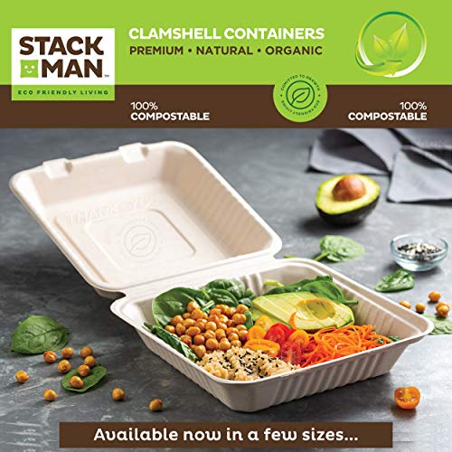 100% Compostable Square Paper Plates [50-Pack] - {PFAS-Free} - {BPI Certified} - [10 Inch] Heavy Duty, Eco-Friendly, Biodegradable Bagasse Dinner Plates - Natural Brown 10" Plate by Stack Man