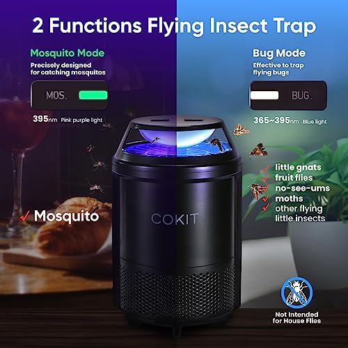 COKIT Indoor Insect Trap, 2 Mode Catching Insects with Suction, Bug Light and 6 Glue Board, Catcher & Killer for Mosquito, Gnat, Moth, Fruit Flies, Non-Zapper Traps for Home, Black-2