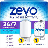 Zevo Flying Insect Trap for Indoors: Light Trap Captures Fruit Flies, Gnats and Houseflies, Starter Kit (1 Plug-in Base + 1 Cartridge)