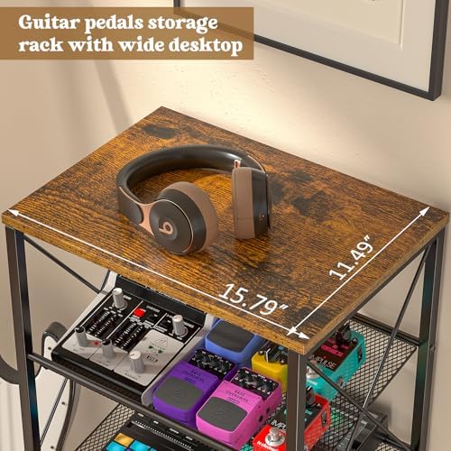 Guitar Pedal Organizer, 5 Tier Tuner Pedal Storage Shelf, Vintage Pedal Board Holder Stand, Freestanding Wooden Music Tuning Accessories Organization for Bass Guitar Ukulele Violin