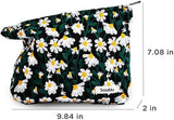 Makeup Bag Cosmetic bag Preppy Canvas Embroidery Toiletry Bag for women Cute zipper pouch Organizer Travel accessories (Little Daisy-Black, Large)