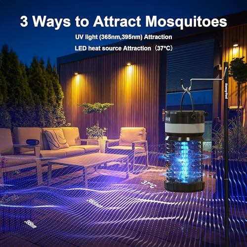 Solar Bug Zapper Outdoor,Cordless Rechargeable Mosquito Zapper, 4200V High Power,45000Hrs Working Life,IP66 Waterproof,Electric Fly Zapper Zapper for Outdoor Home Garden Patio Backyard (Blue-2)