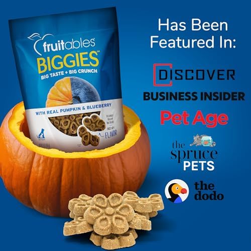 Fruitables Biggies Dog Biscuits – Crunchy Dog Biscuits Made with Pumpkin – Healthy Dog Treats Packed with Real Fruit Flavor – Free of Wheat, Corn and Soy – Pumpkin & Blueberry – 16 oz