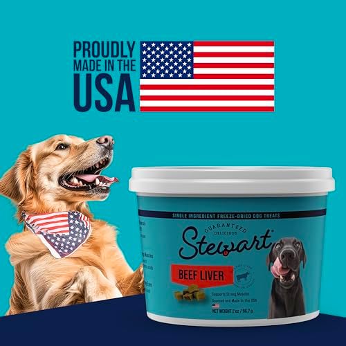 Stewart Single Ingredient Freeze Dried Raw Dog Treats, Beef Liver, 8 Ounce Resealable Pouch, Training Treats or Meal Topper for All Size Dogs, High Protein, Grain-Free, Gluten-Free