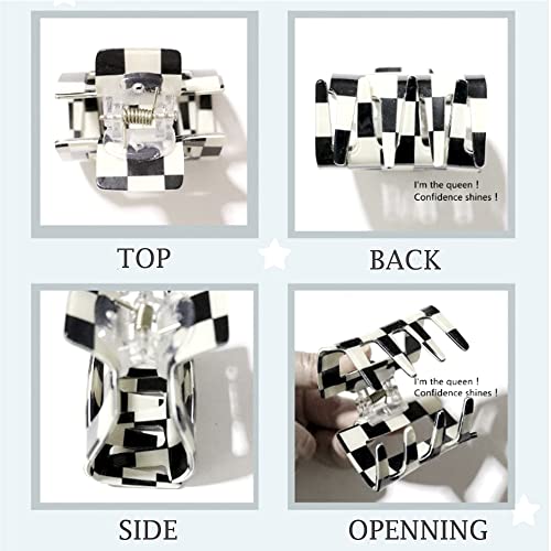 4 Pack Ahoney Checkered Y2K Claw Clips for Thin Hair - Cute 2" Aesthetic Barrettes, 90s Hair Accessories for Women and Y2K Tops
