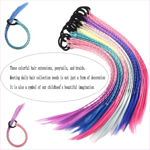 Gradual Change Children Ponytail Hairpieces Extensions,Braided Colored HairHair Accessories for Girls,Rainbow Braided Hairpieces Synthetic Braids Crazy Hair Day Accessories