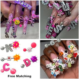 606PCS Nail Charms for Acrylic Nails,Large Letters Puncture Charms Silver and Colourful Alphabet Beads Dice Nail Accessories Nail Art Supplies Manicure Craft DIY