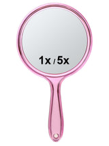 Handheld Mirror with Handle, 10.5 x 5.7 inches, Double-Sided 1X/5X Magnification Travel Makeup Mirror for Women, Pink